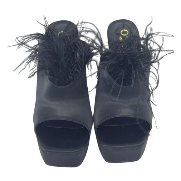 OLIVIA FERGUSON / Funkietowe / Black / Feather / Trim Platform / Heels / Stilett - Picture 4 of 8